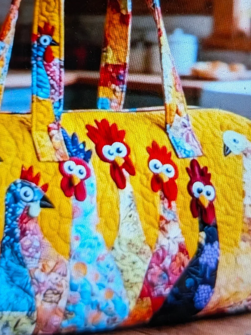 Handcrafted Yellow Chicken Quilted Travel Bag 18x9x9